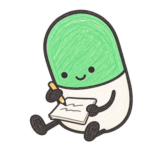 The Pillbox mascot keeping a written receipt